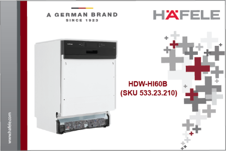 HÄFELE HDW-HI60B BUILT-UNDER DISHWASHER, BLACK PANEL, 15 PLACE SETTINGS, 60 CM (SKU 533.23.210)